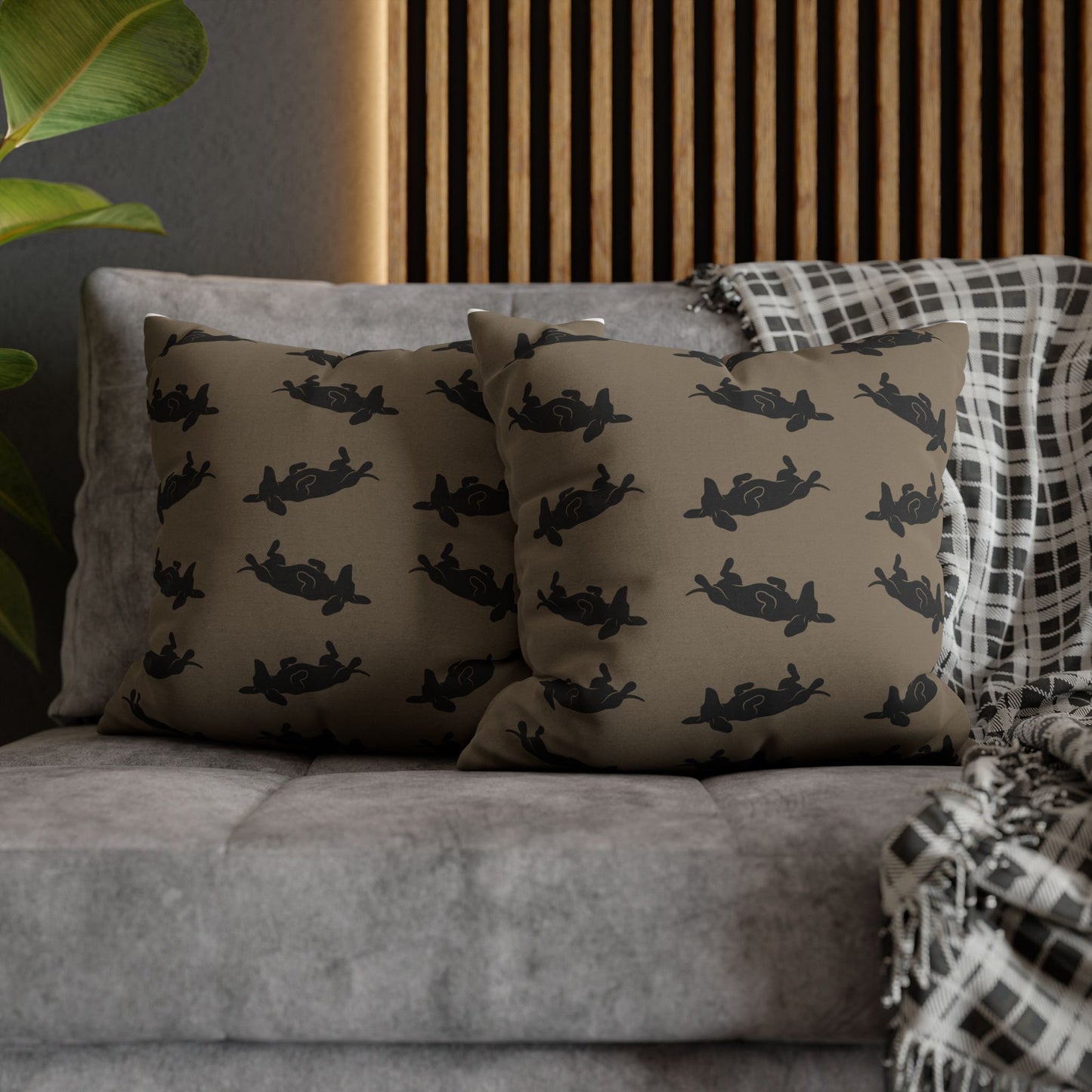 Belly Up Dachshund Throw Pillow Cover - Greige | 18" x 18"