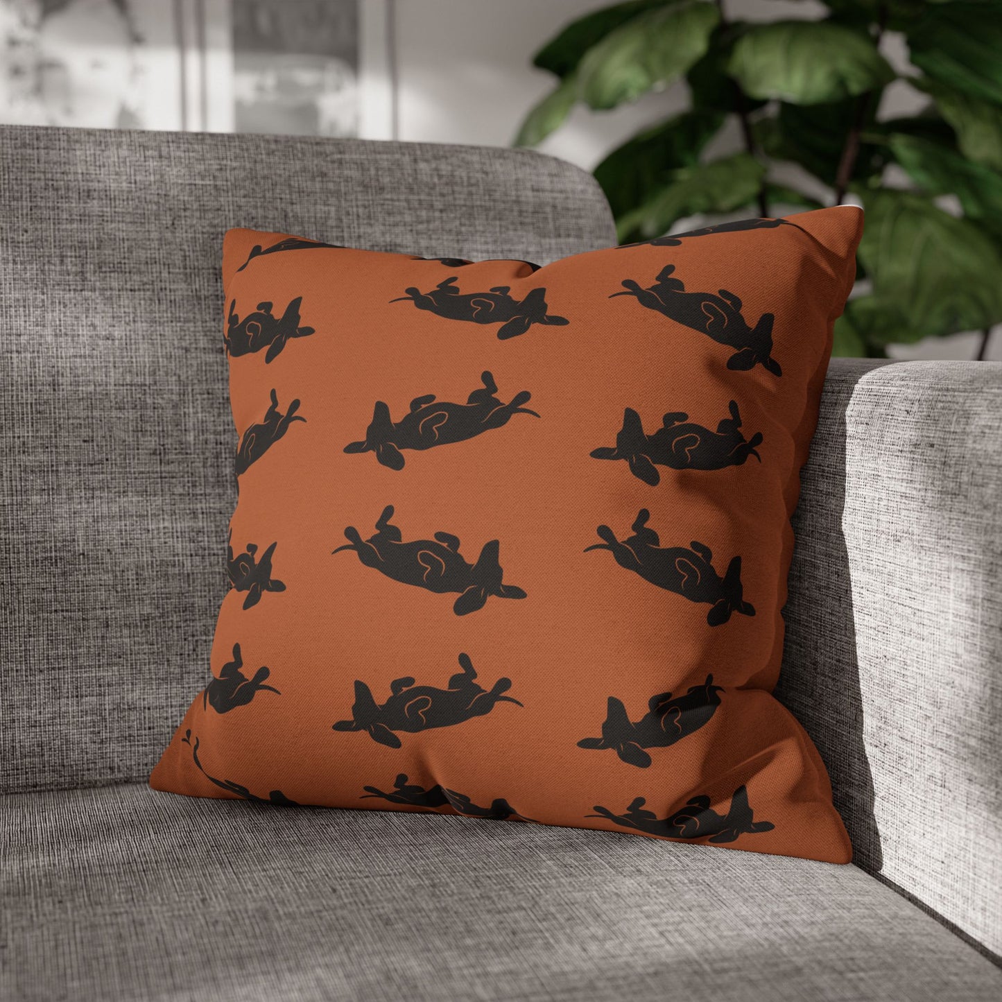 Belly Up Dachshund Throw Pillow Cover - Terracotta | 18" x 18"