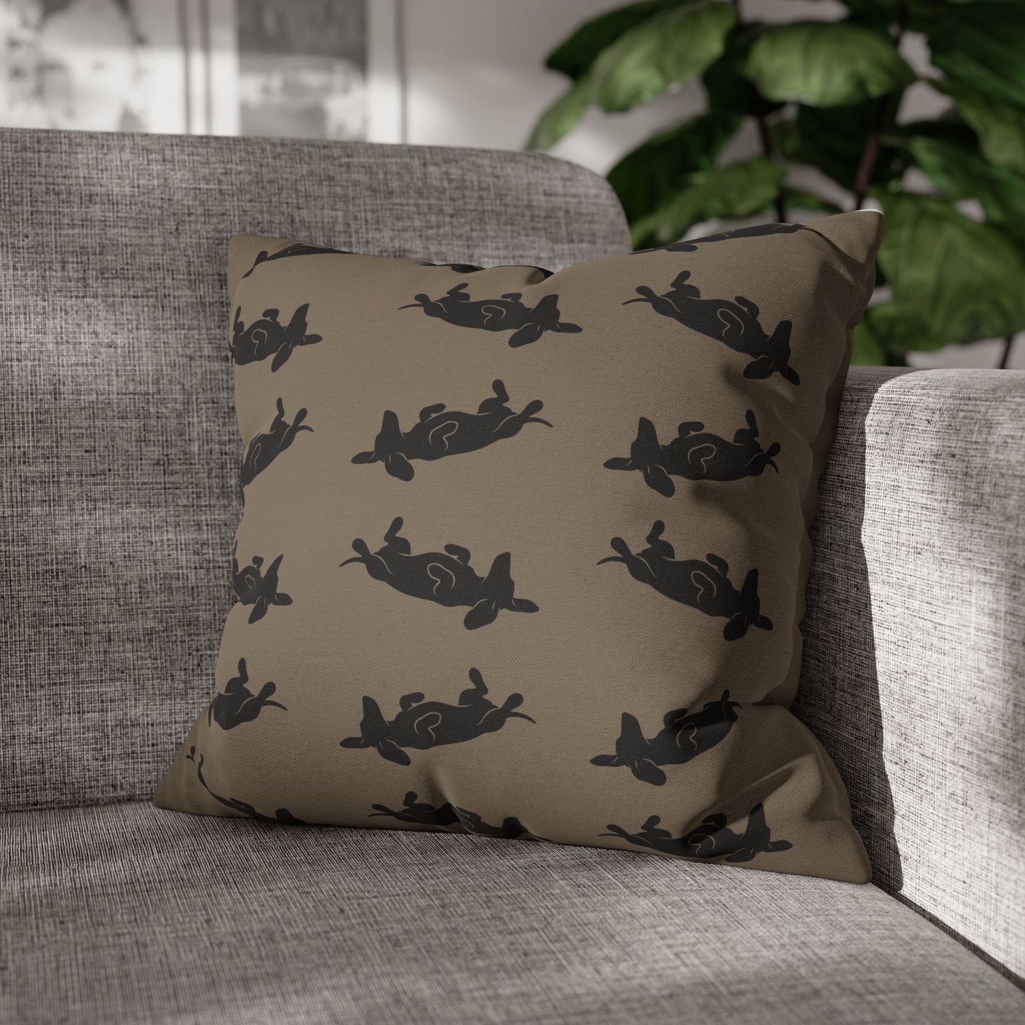 Belly Up Dachshund Throw Pillow Cover - Greige | 18" x 18"